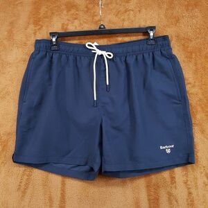 BARBOUR Swim Trunks Mens XL Navy Blue Drawstring Lined Staple Logo Shorts 5"